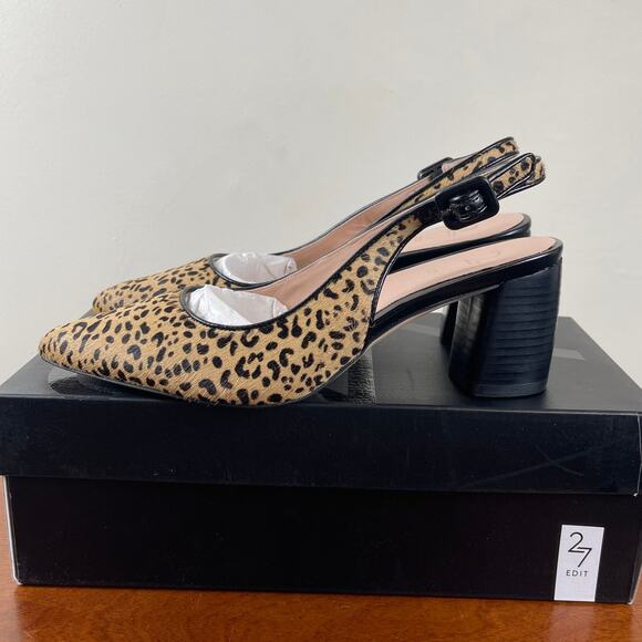 New 27 Edit Meera Slingback Pump Nude Leopard Calf Hair Leather Women's Size 6.5 - Picture 4 of 7
